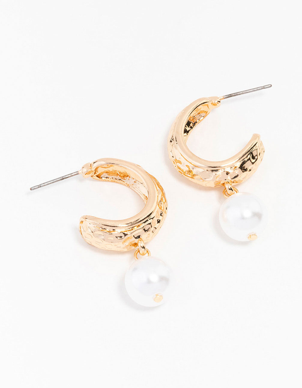 Stylish Gold Hammered Pearl Dangle Hoop Earrings for All-Day Glamour