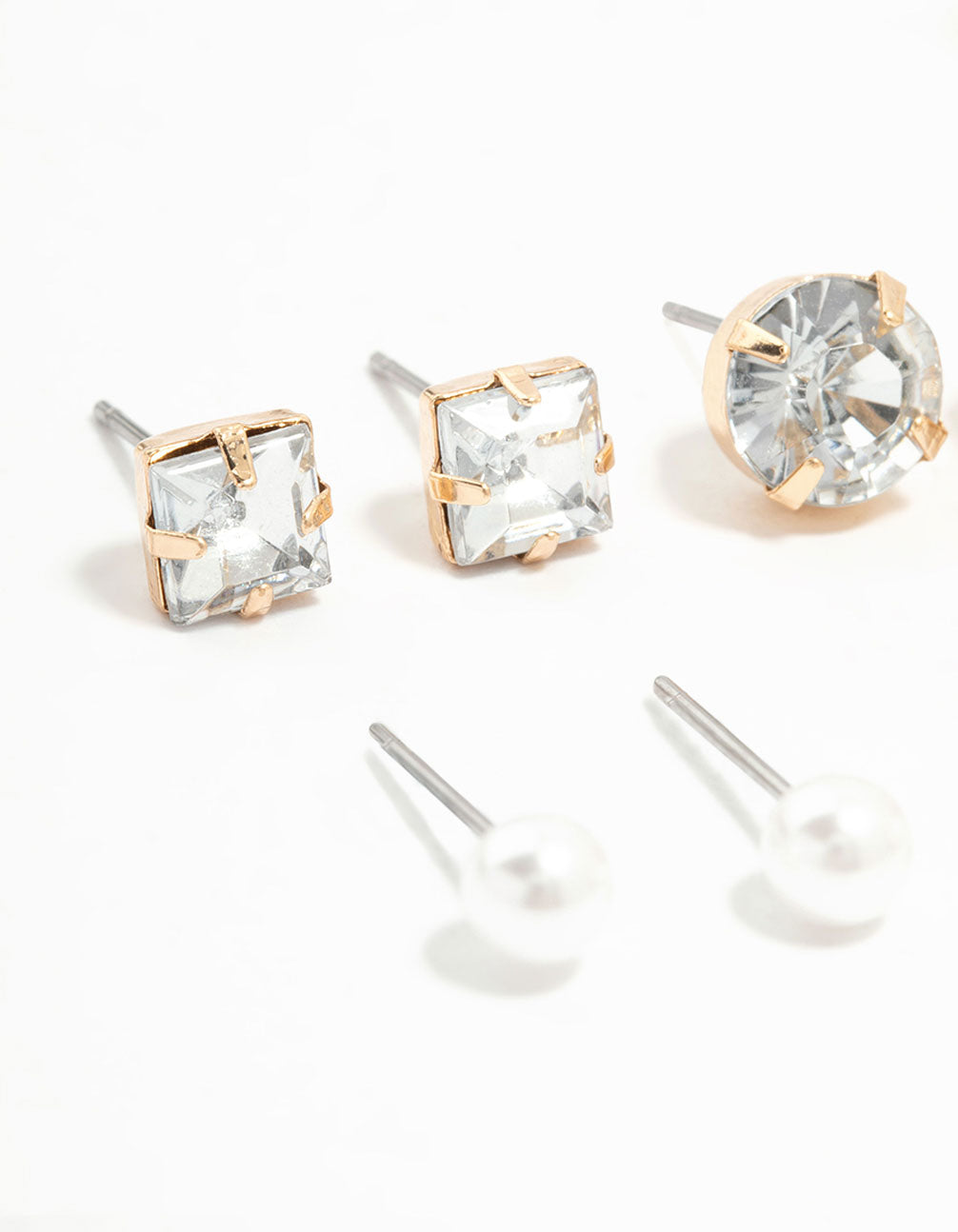 8-Piece Set of Gold Hoop and Diamante Stud Earrings