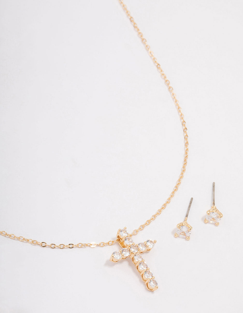 Gold Large Round Cubic Zirconia Cross Jewellery Set