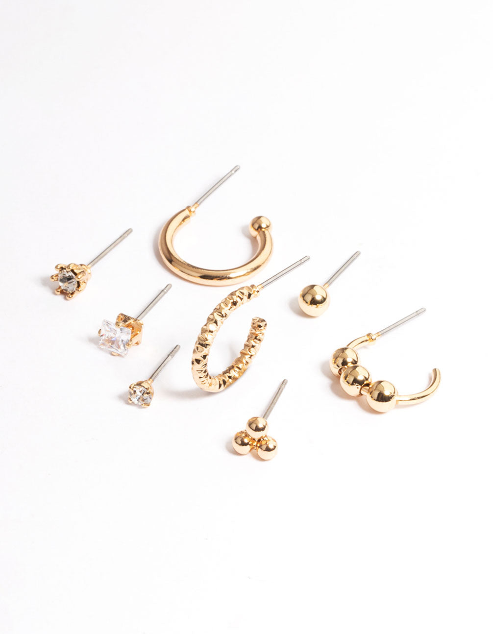 Gold-Toned Ball Hoop and Stud Stacking Earrings for a Layered Jewelry Look