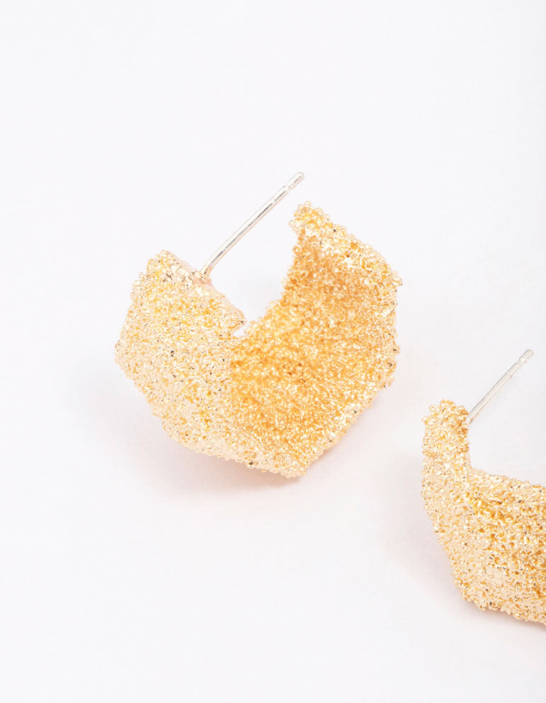 Small Gold-Toned Hammered Hoop Earrings for Women