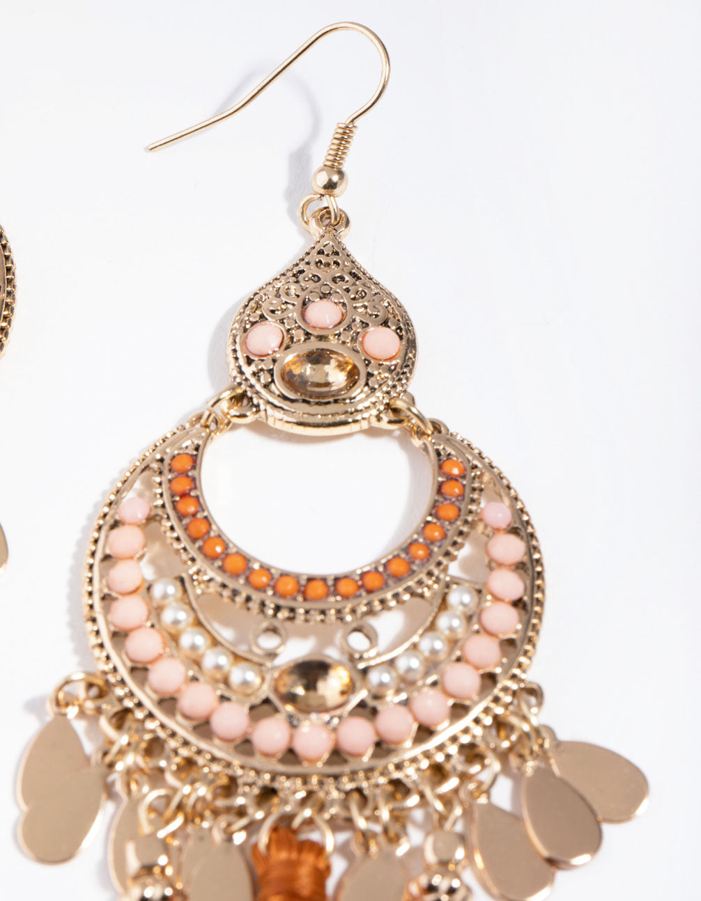 Fashionable Gold-Toned Beaded Orange Tassel Chandbali Style Drop Earrings for Women