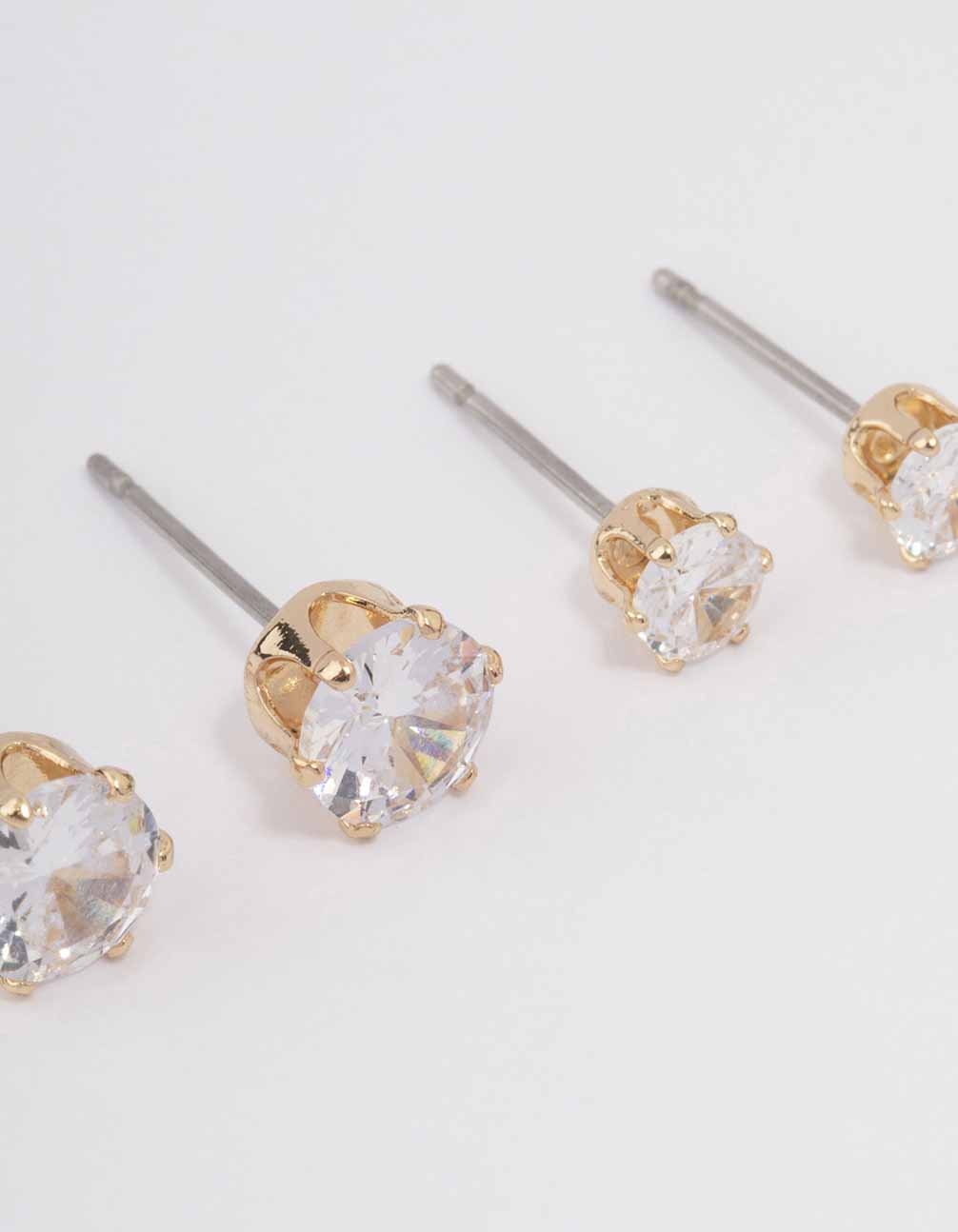 Exquisite Gold Clear Diamante Hexagon Stud Earring Set
