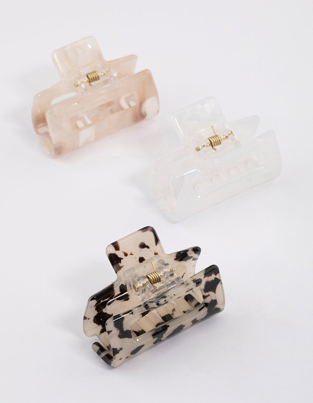 Set of Three Neutral - Toned Acrylic Mini Rectangle Natural Claw Hair Clips