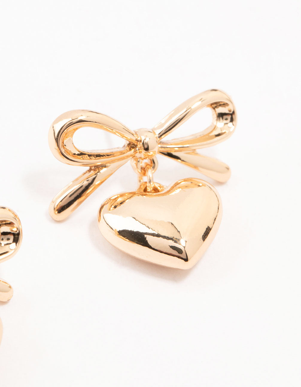 Stylish Gold Bow and Fluffy Heart Drop Earrings for a Coquette Look