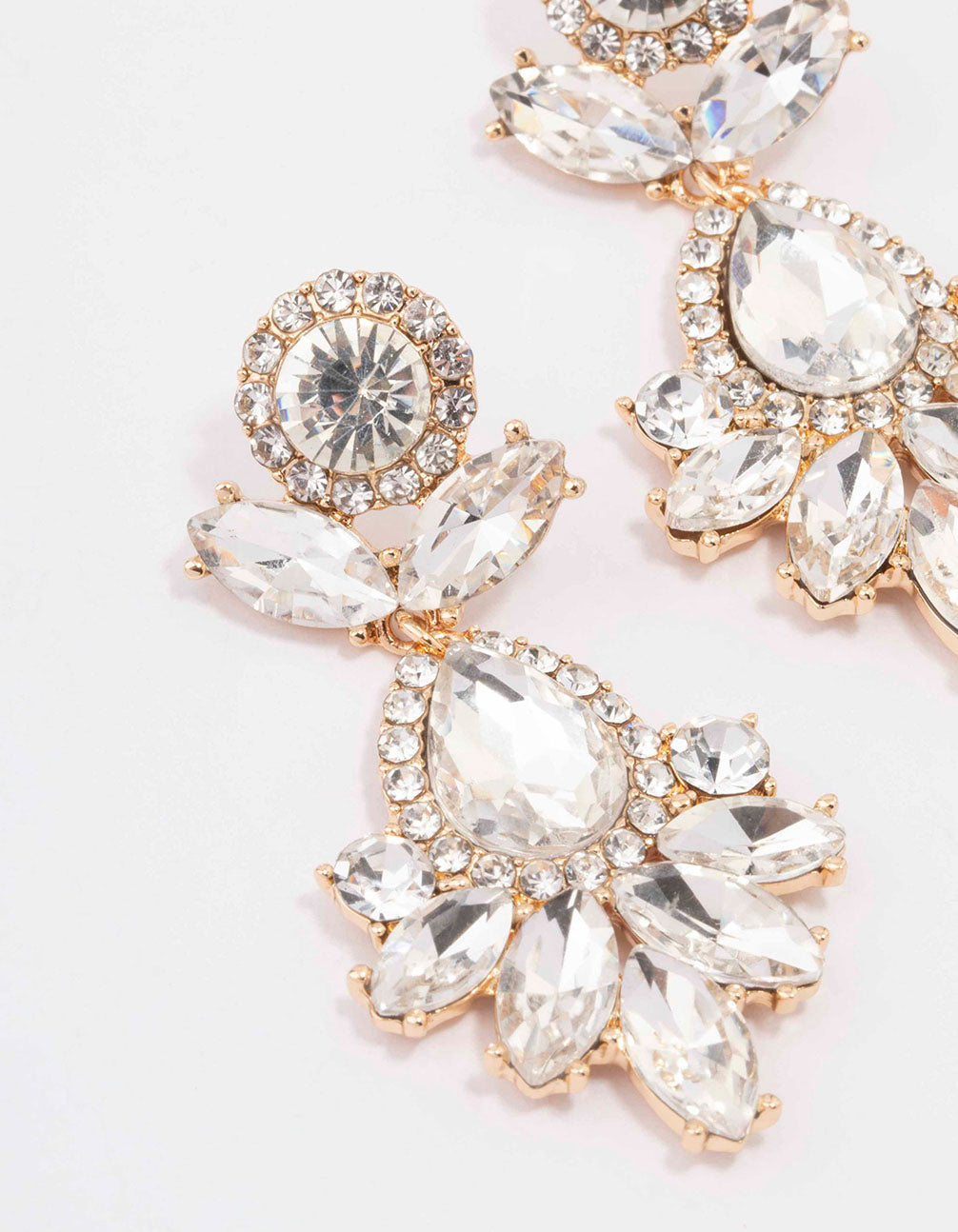Gorgeous Gold Floral Crystal Drop Statement Earrings for a Glamorous Look