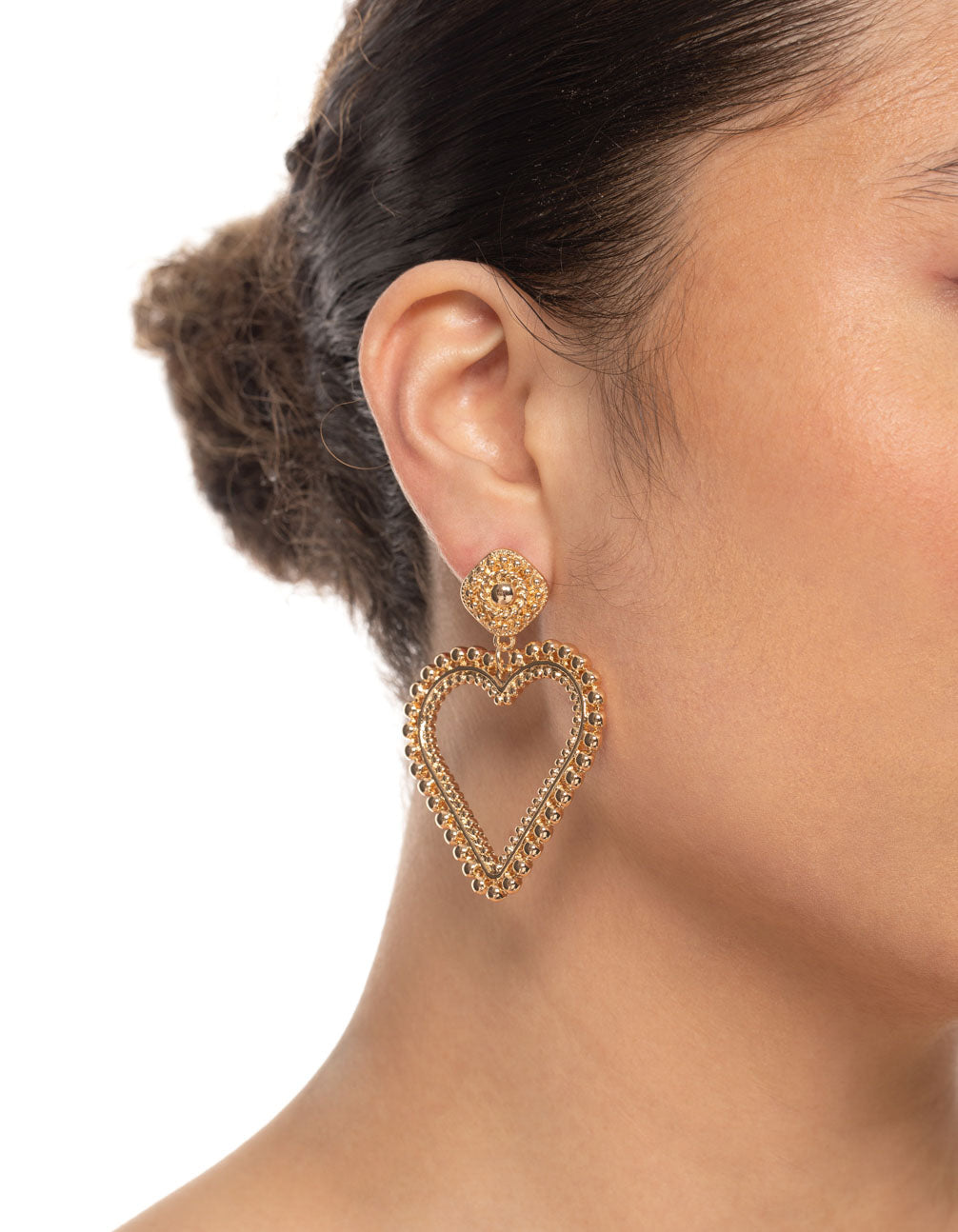 Gorgeous Gold Heart and Stud Drop Style Earrings - Jewelry for Fashion Statement