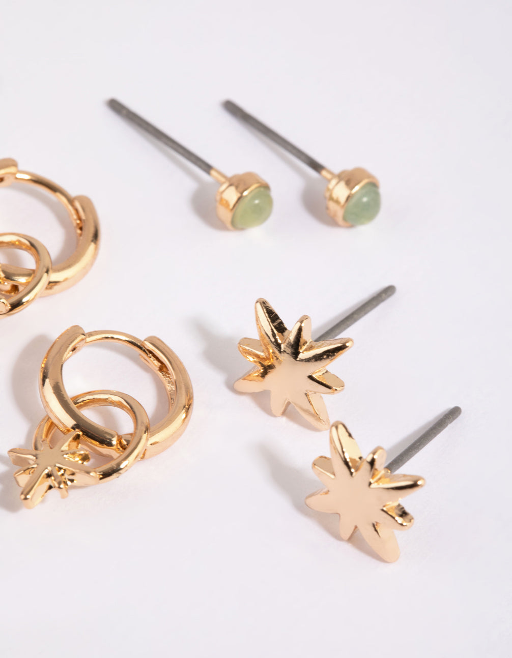 Exquisite Gold and Genuine Jade Starry Stack Pack Fashion Earrings