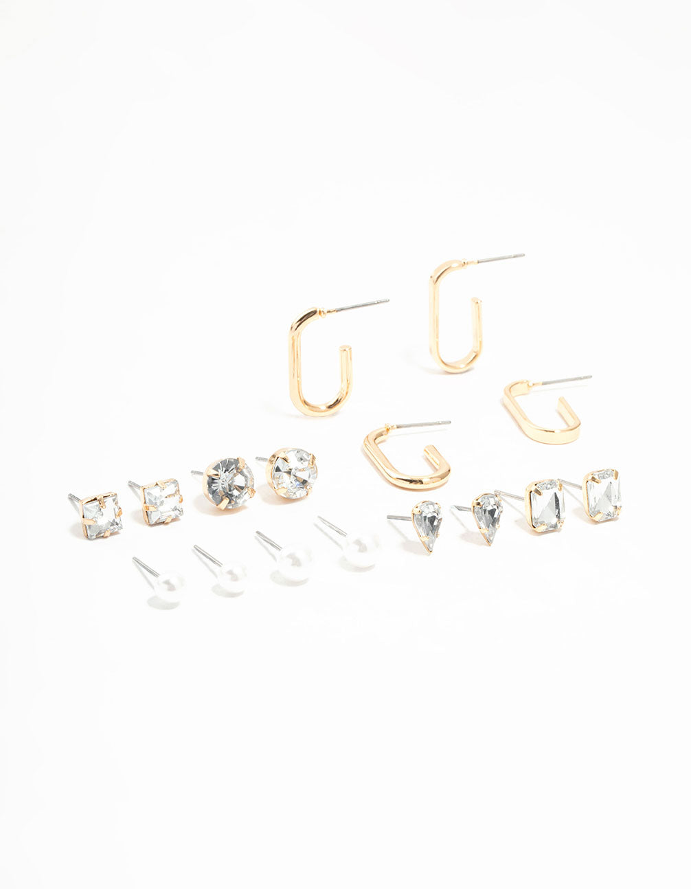 8-Piece Set of Gold Hoop and Diamante Stud Earrings