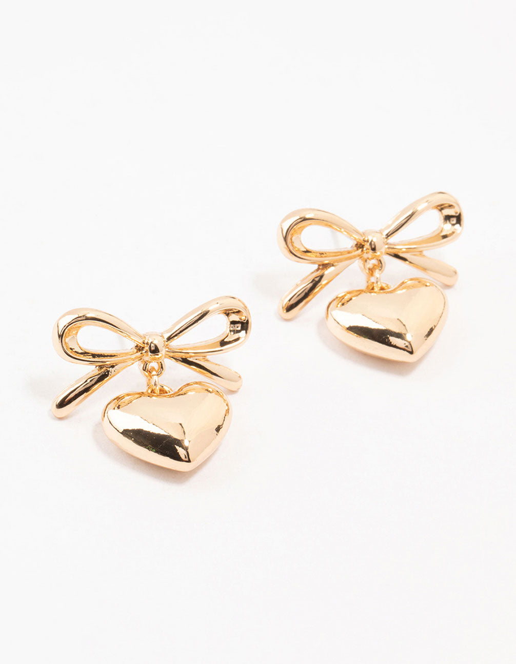 Stylish Gold Bow and Fluffy Heart Drop Earrings for a Coquette Look