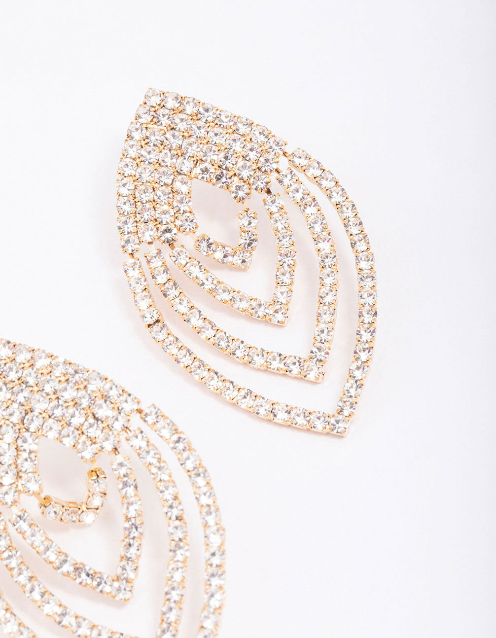 Gorgeous Gold-Toned Layered Marquise-Shaped Drop Earrings for Evening Wear