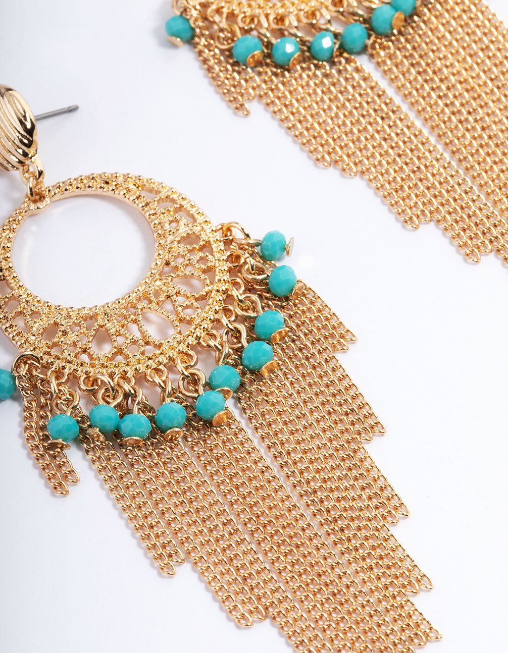 Exquisite Gold and Blue Beaded Tassel Drop Chandbali Style Earrings for Women