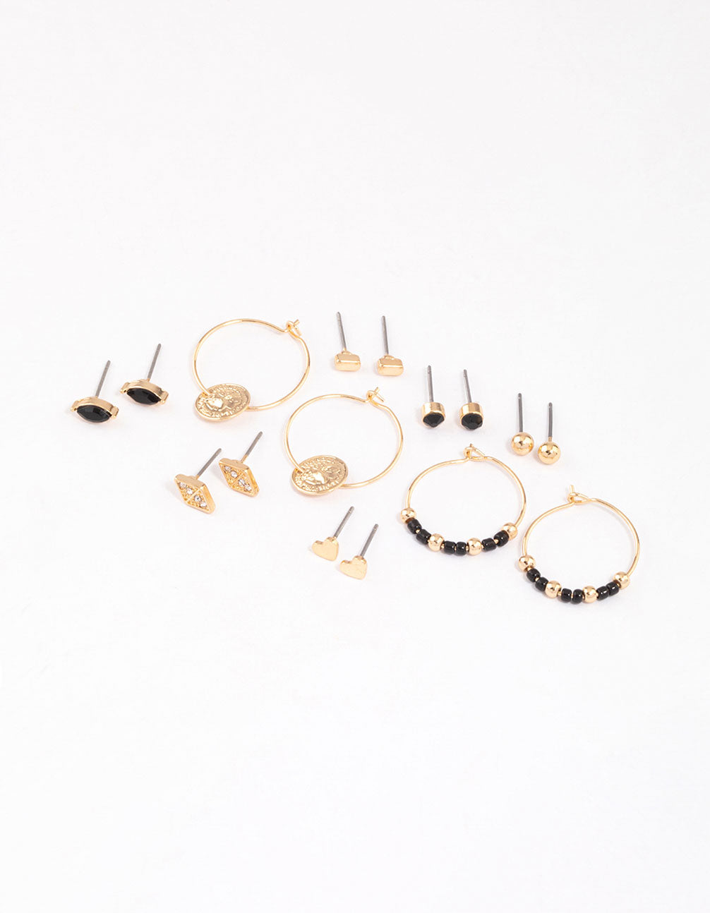 8-Piece Gold Beaded and Coin Motif Earrings Set