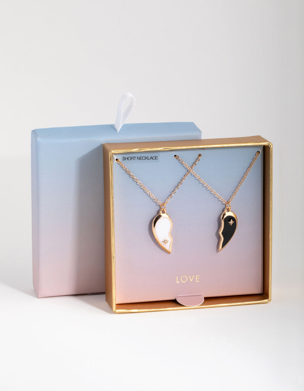 Stylish Gold, Black & White Half Yin Yang Necklace Set for Friends