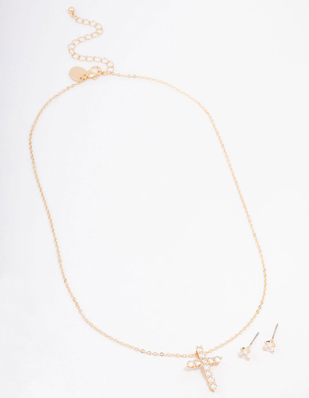 Large Gold-Toned Round Cubic Zirconia Cross Jewelry Set