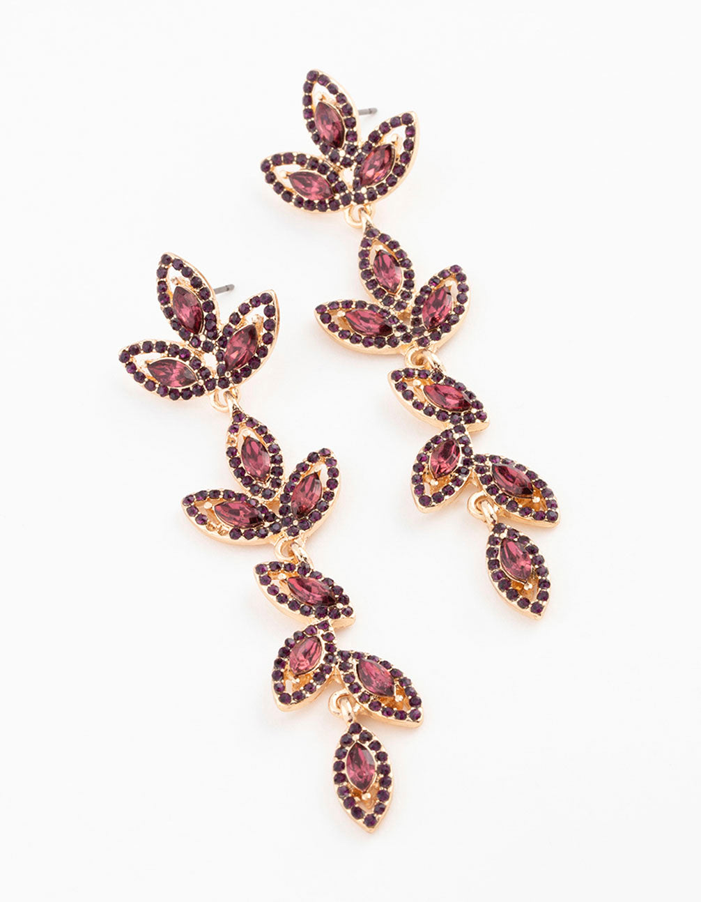Stunning Gold Jewelled Leaf-shaped Drop Earrings for Women