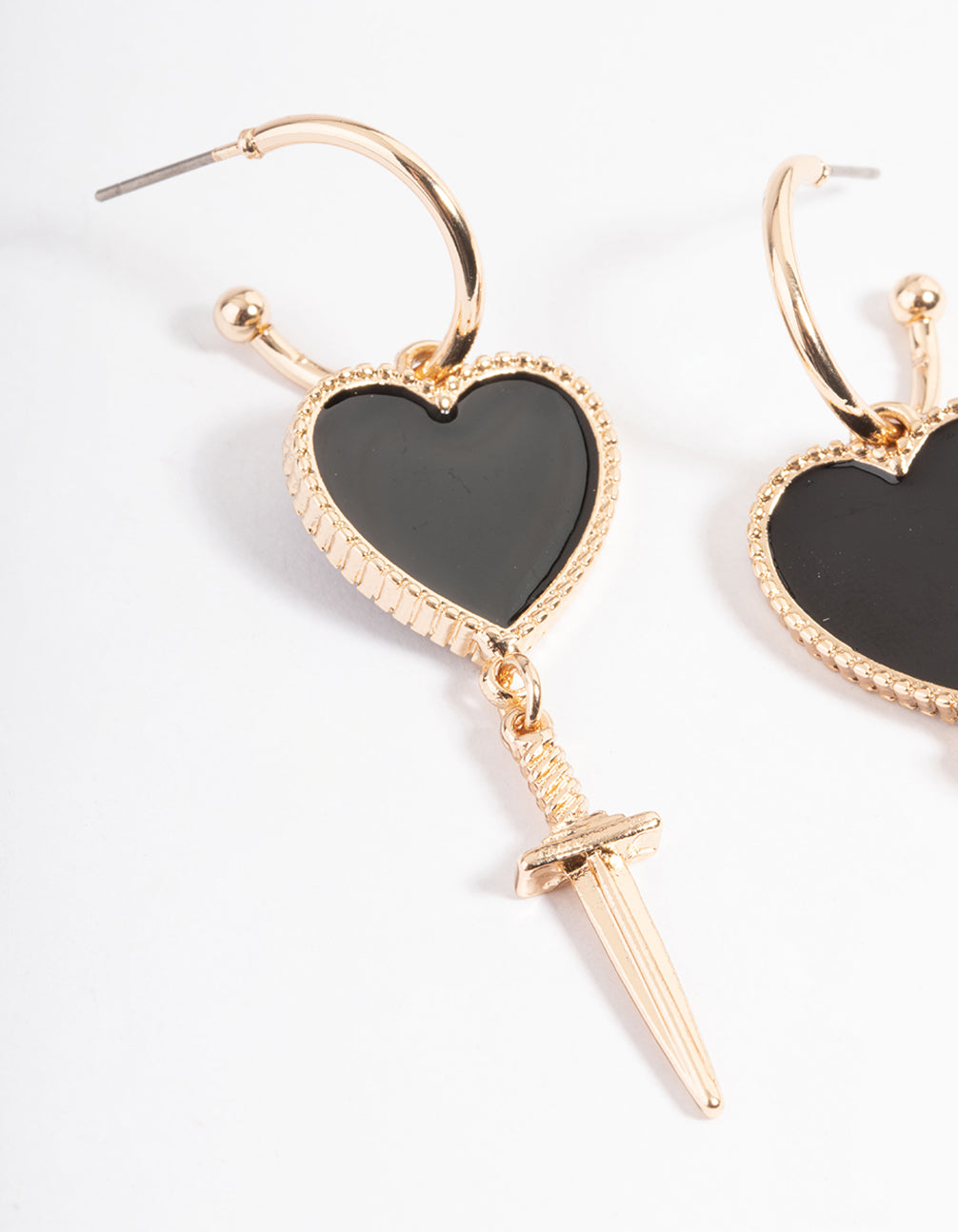 Gorgeous Gold Drop Earrings with Heart & Dagger Design