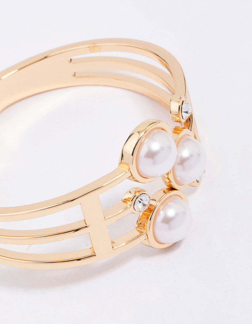 Large Gold Pearl Accented Bangles for Women's Elegant Stacking