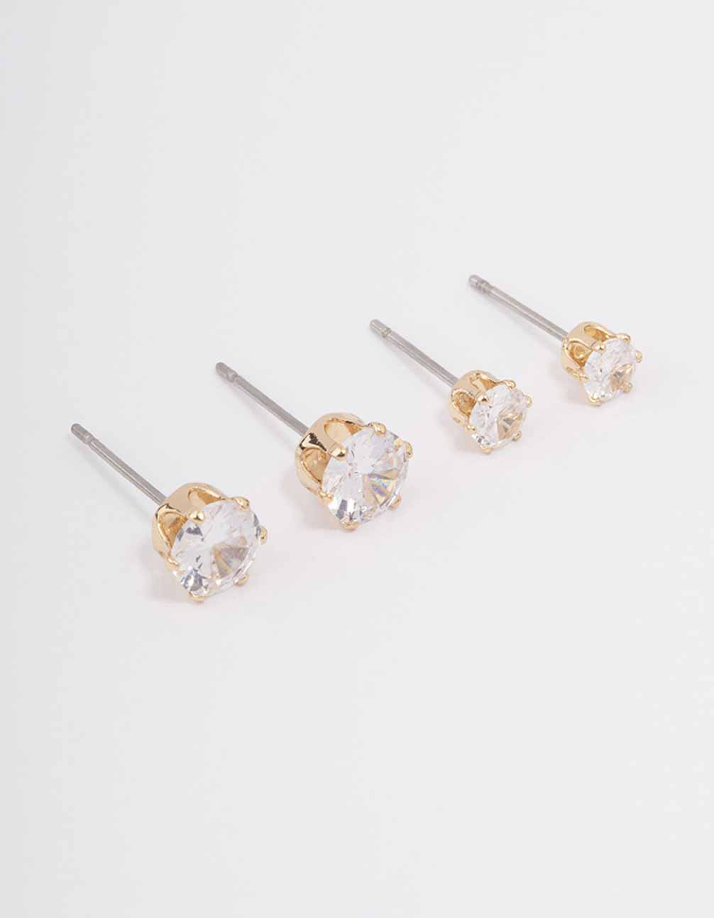 Exquisite Gold Clear Diamante Hexagon Stud Earring Set