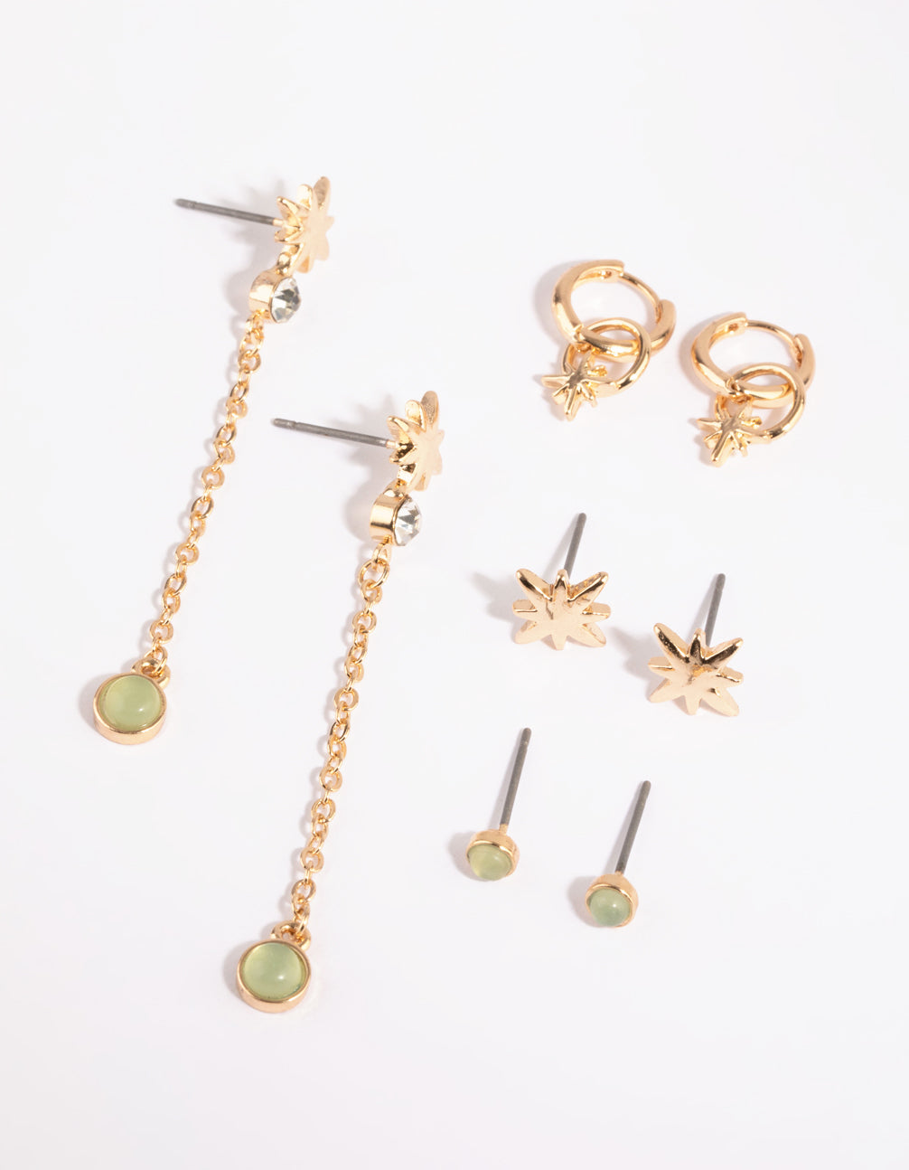 Exquisite Gold and Genuine Jade Starry Stack Pack Fashion Earrings
