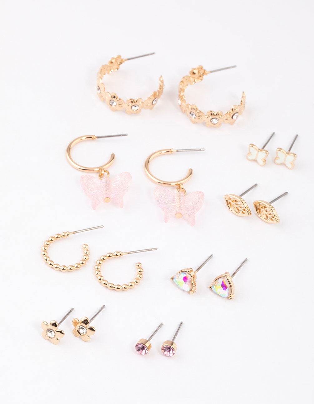 8-Piece Set of Gold Plated Butterfly and Garden Themed Earrings