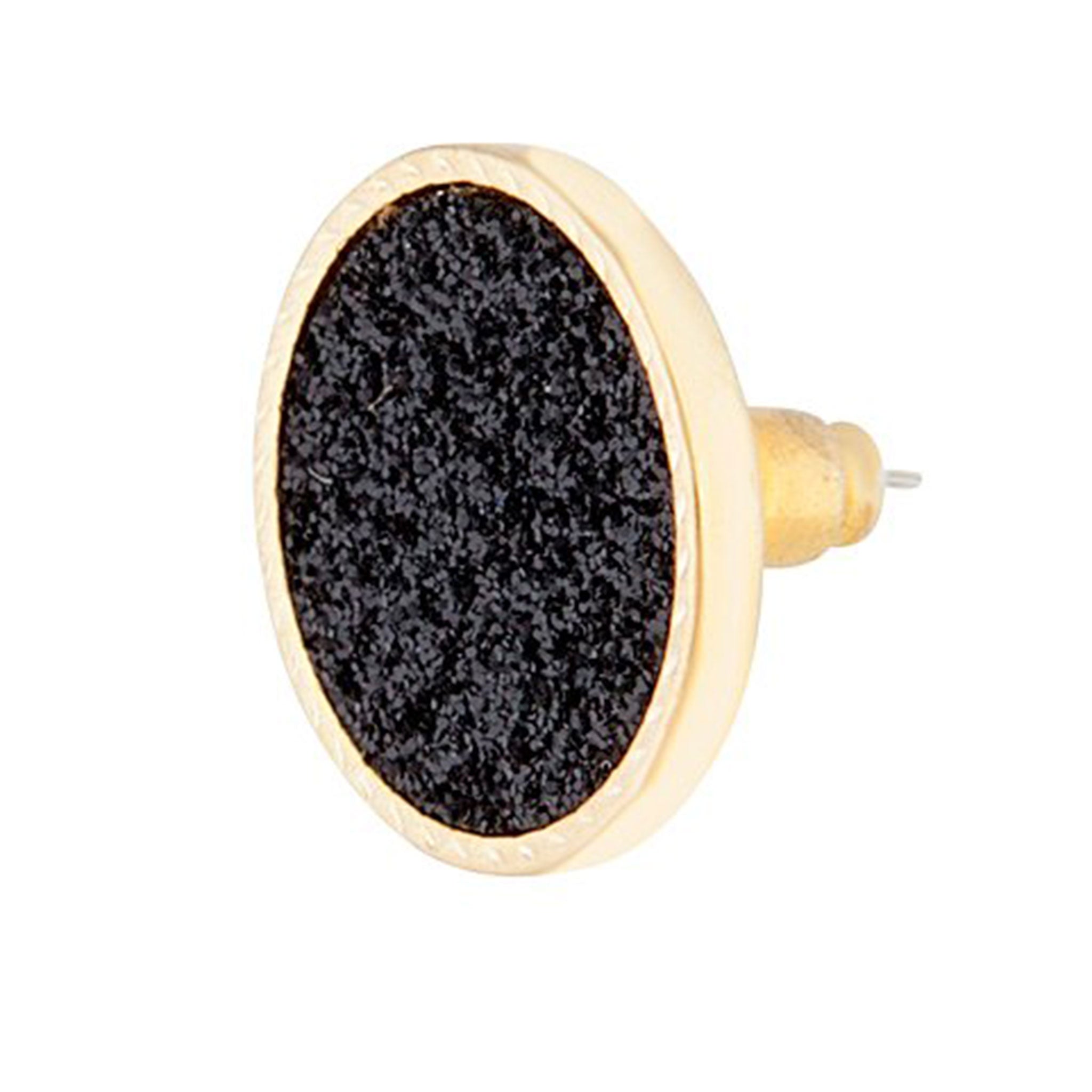 Stylish Gold-Toned Black Glitter Inlay Disc Earrings for Fashion Lovers
