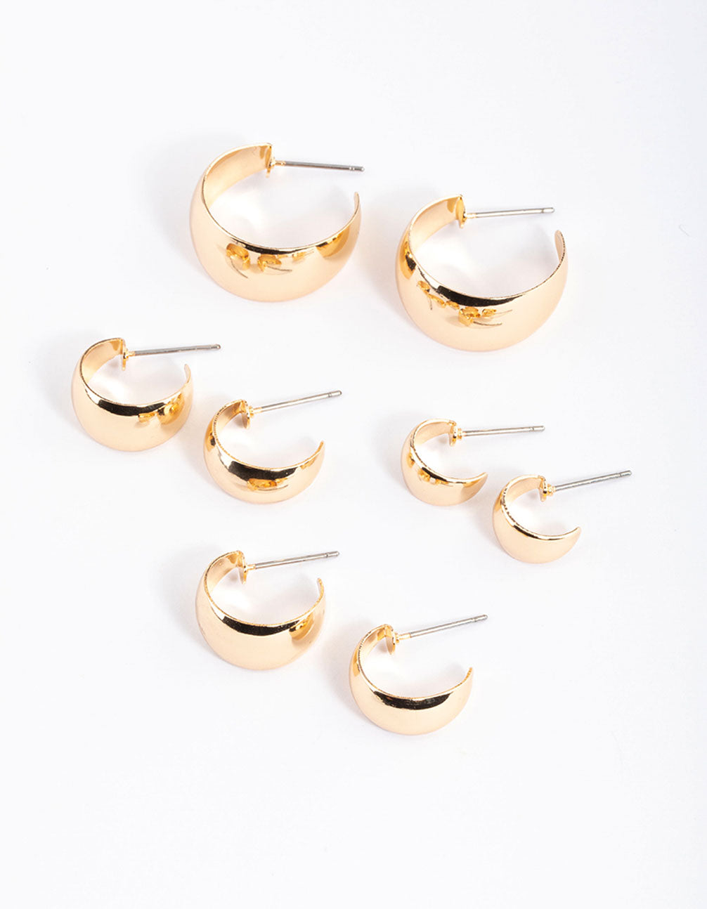 Set of Four Gold Basic Flat Hoop Earrings for Various Occasions