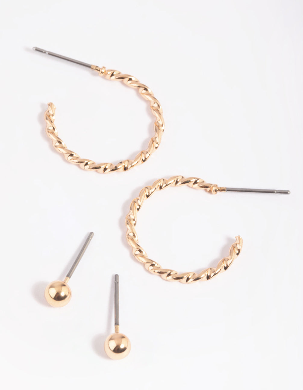 Pack of Gold Ball and Twisted Stud Earrings - Fashionable Jewelry for Women