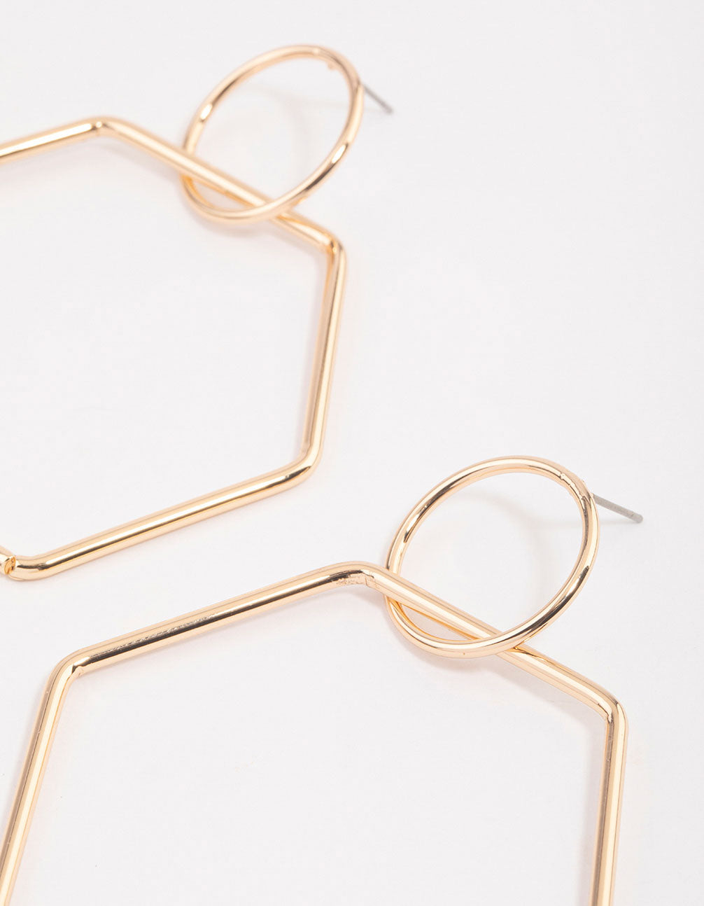 Stunning Gold-Toned Hexagon Design Drop Earrings with Double Tear Shape
