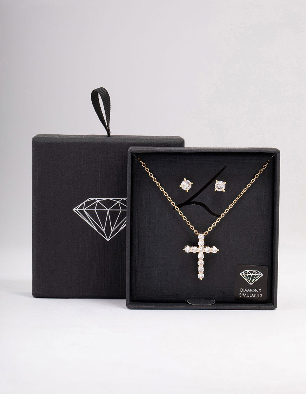 Large Gold-Toned Round Cubic Zirconia Cross Jewelry Set