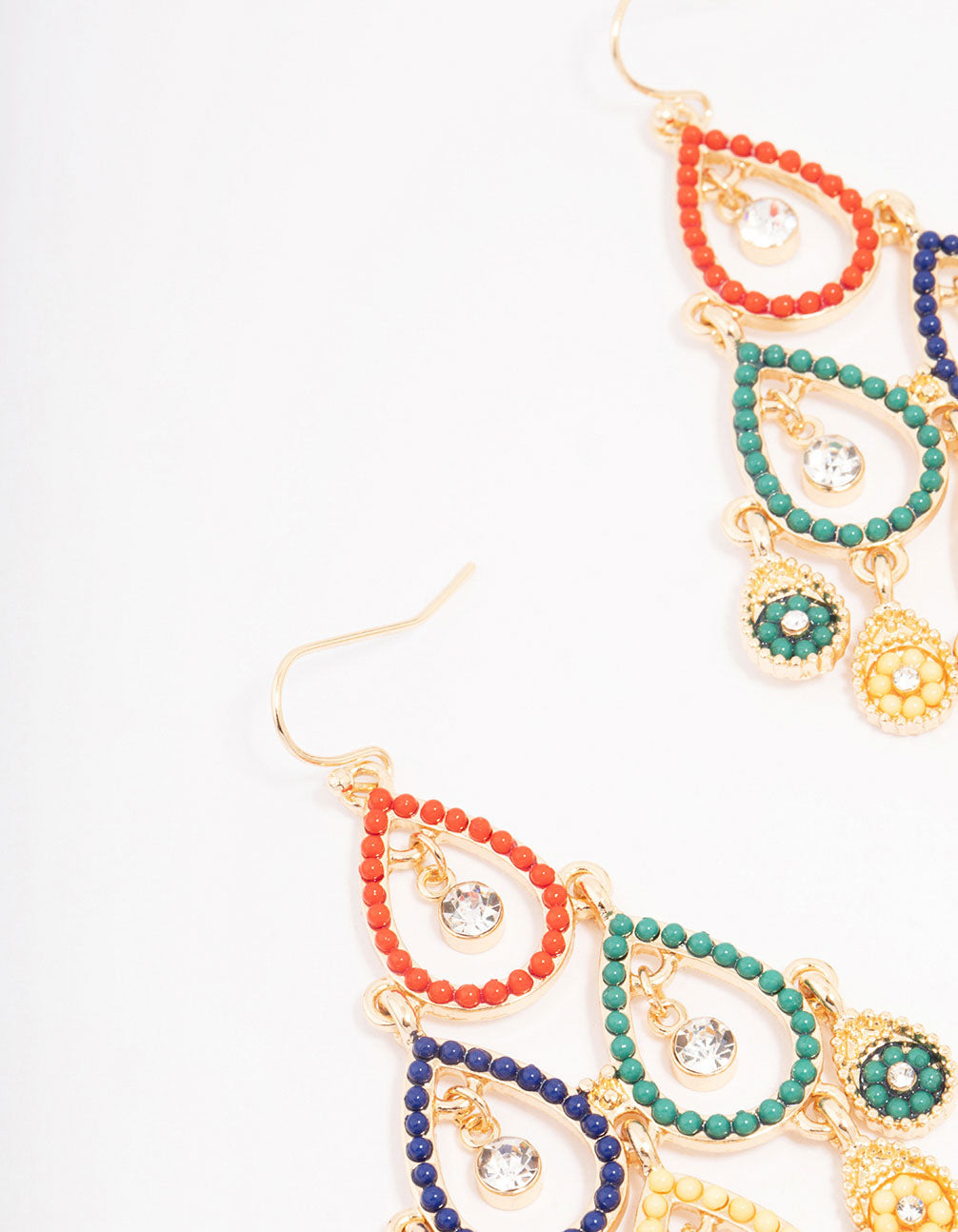 Stylish Gold-Toned Beaded Cascading Open Drop Earrings