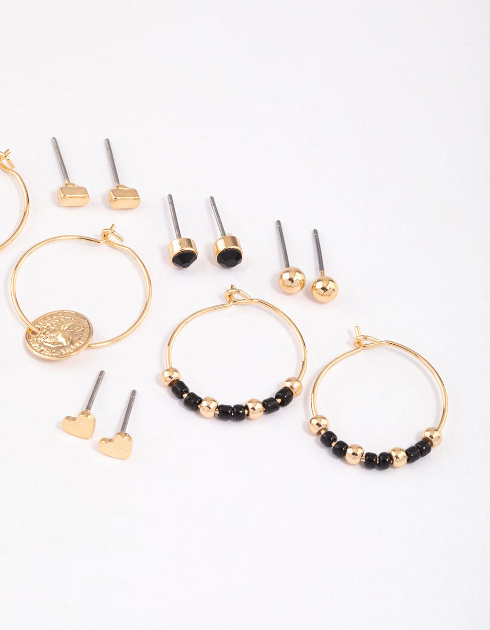8-Piece Gold Beaded and Coin Motif Earrings Set