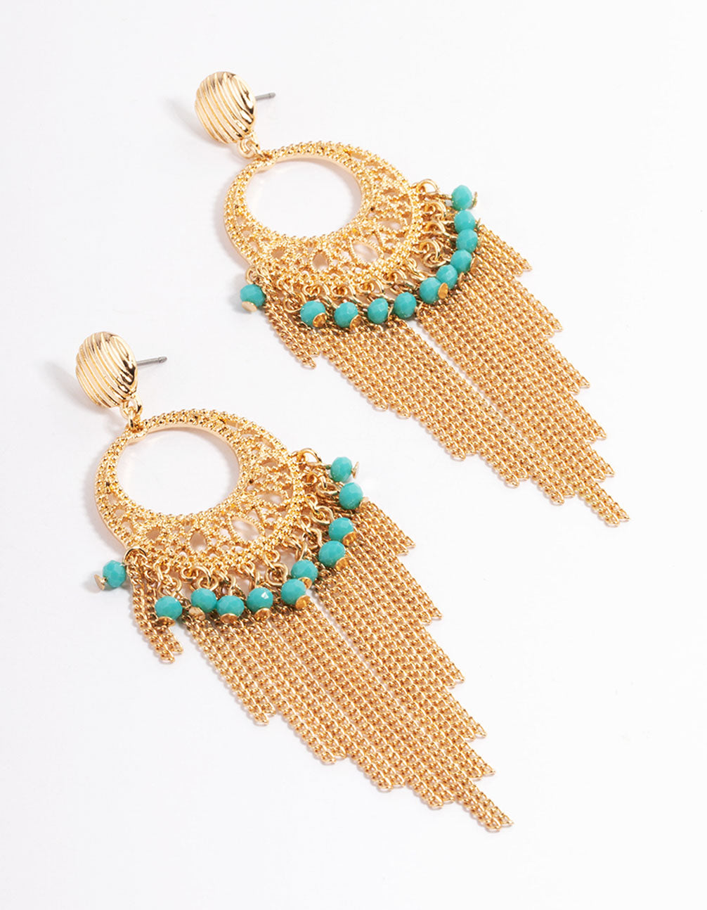 Exquisite Gold and Blue Beaded Tassel Drop Chandbali Style Earrings for Women
