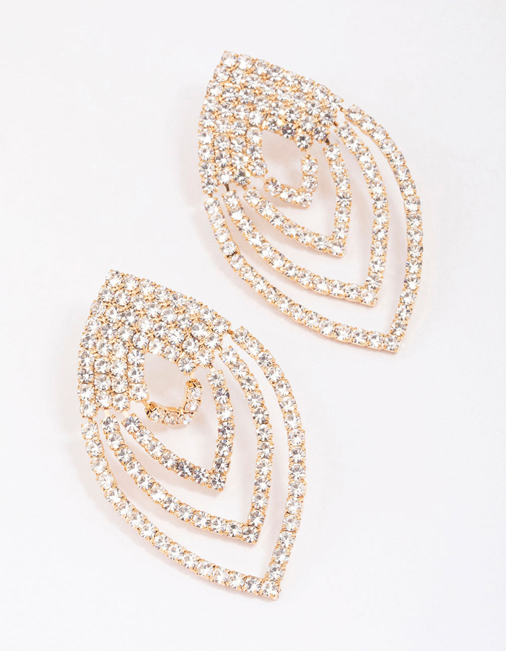Gorgeous Gold-Toned Layered Marquise-Shaped Drop Earrings for Evening Wear