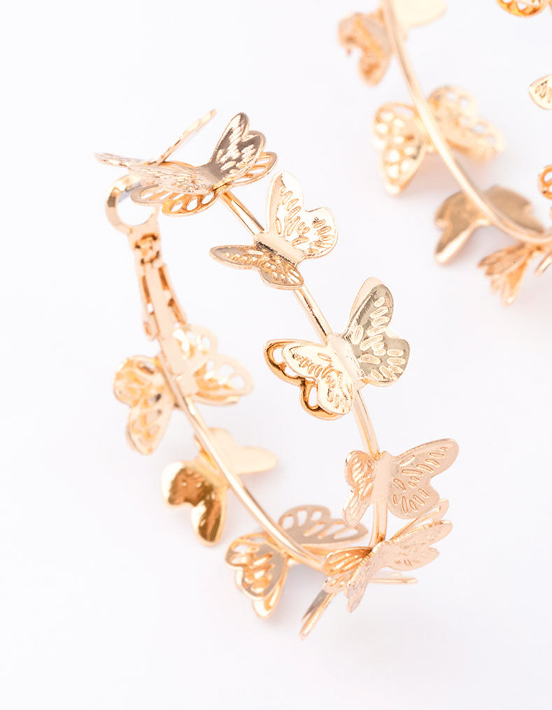 Medium-sized Gold Hoop Earrings with Enchanting Butterfly Motifs