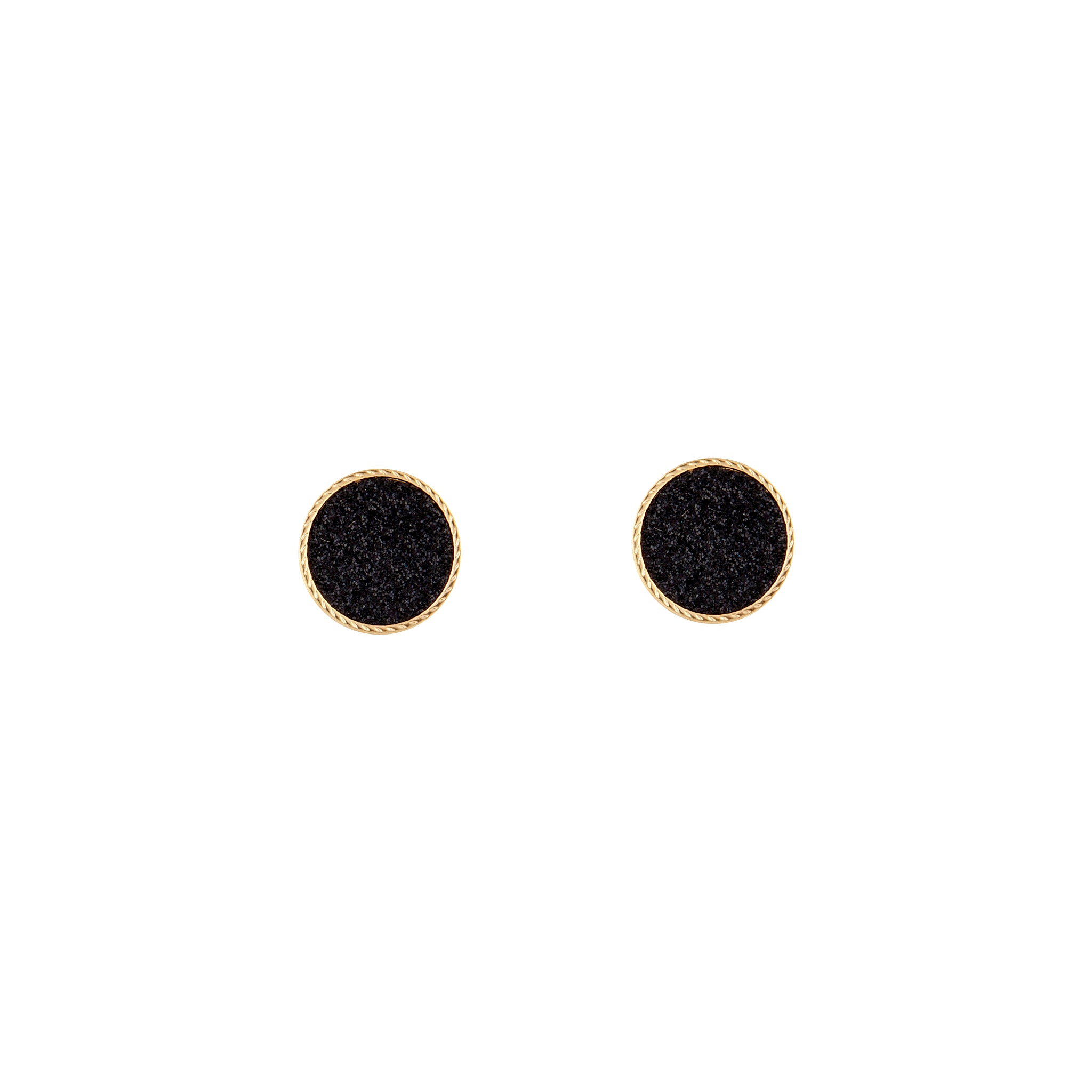 Stylish Gold-Toned Black Glitter Inlay Disc Earrings for Fashion Lovers