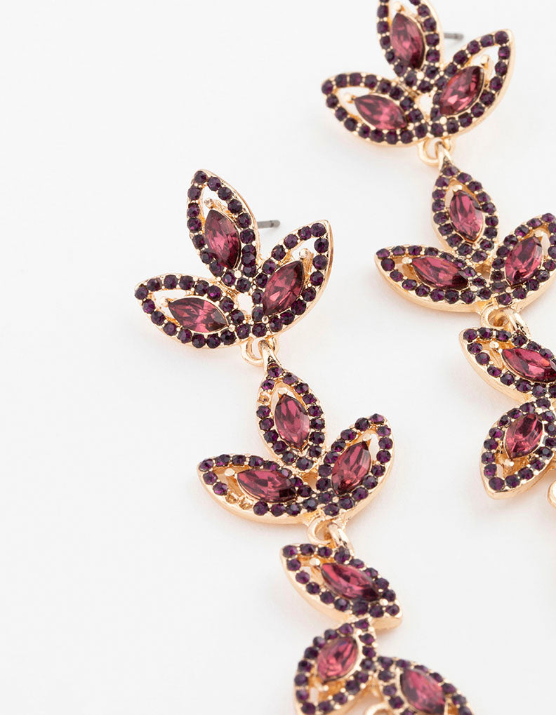 Stunning Gold Jewelled Leaf-shaped Drop Earrings for Women