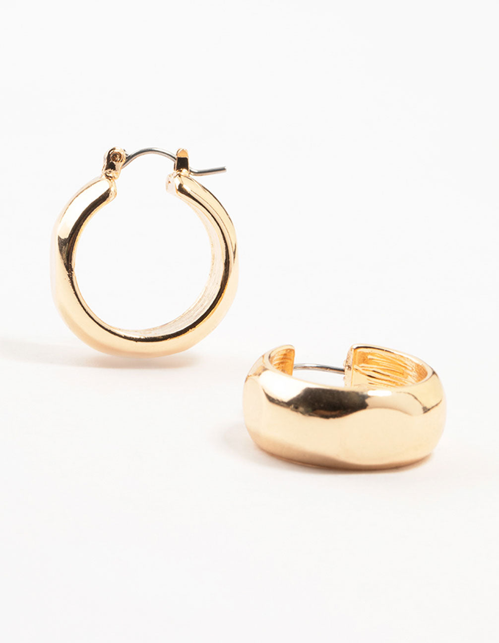 Stylish Gold Plated Hinged Puffy Hoop Earrings for Women
