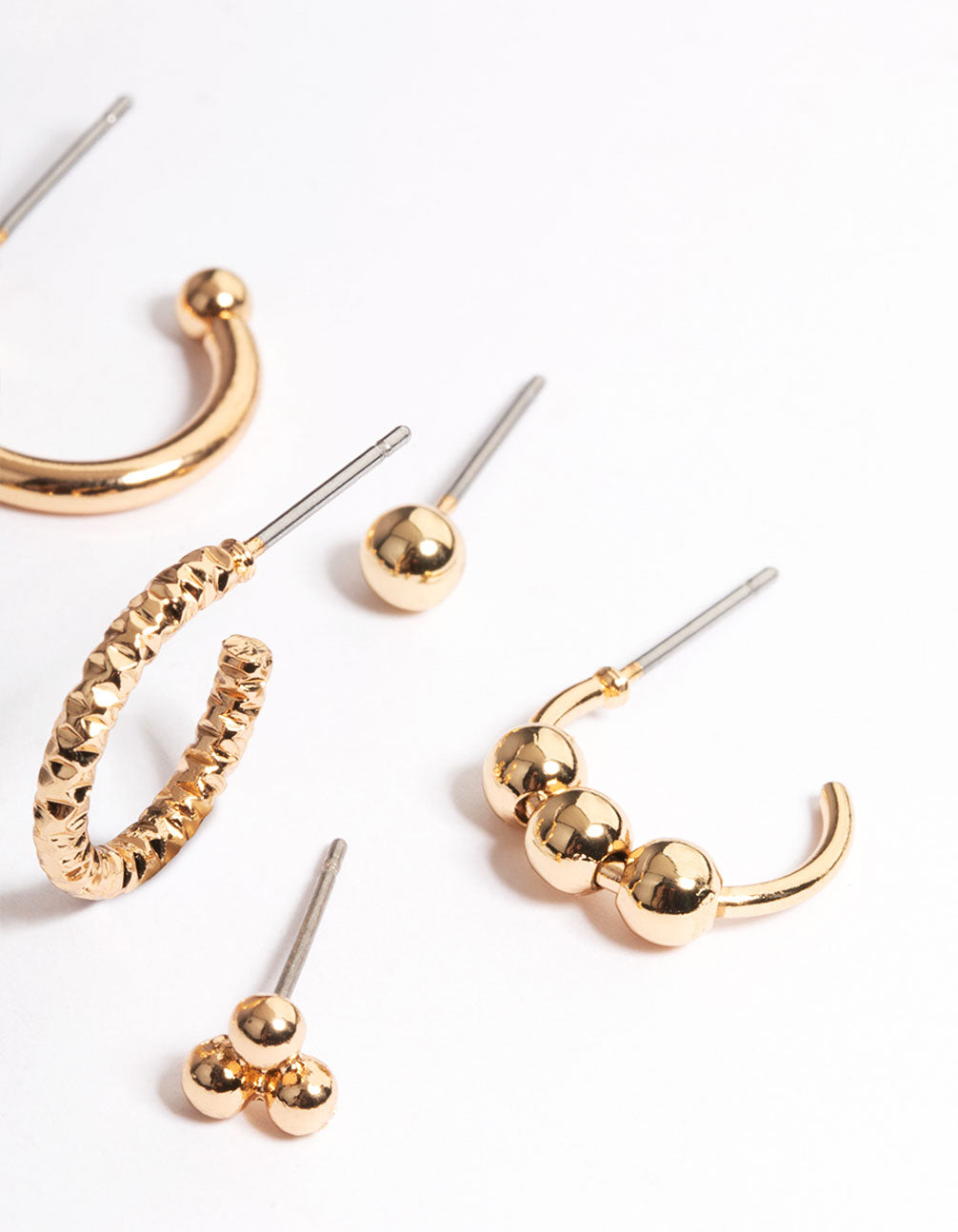 Gold-Toned Ball Hoop and Stud Stacking Earrings for a Layered Jewelry Look