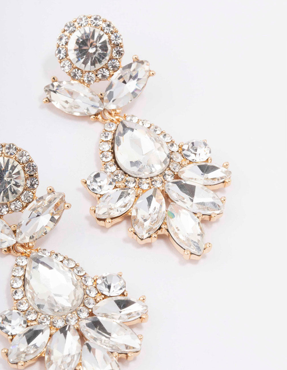 Gorgeous Gold Floral Crystal Drop Statement Earrings for a Glamorous Look