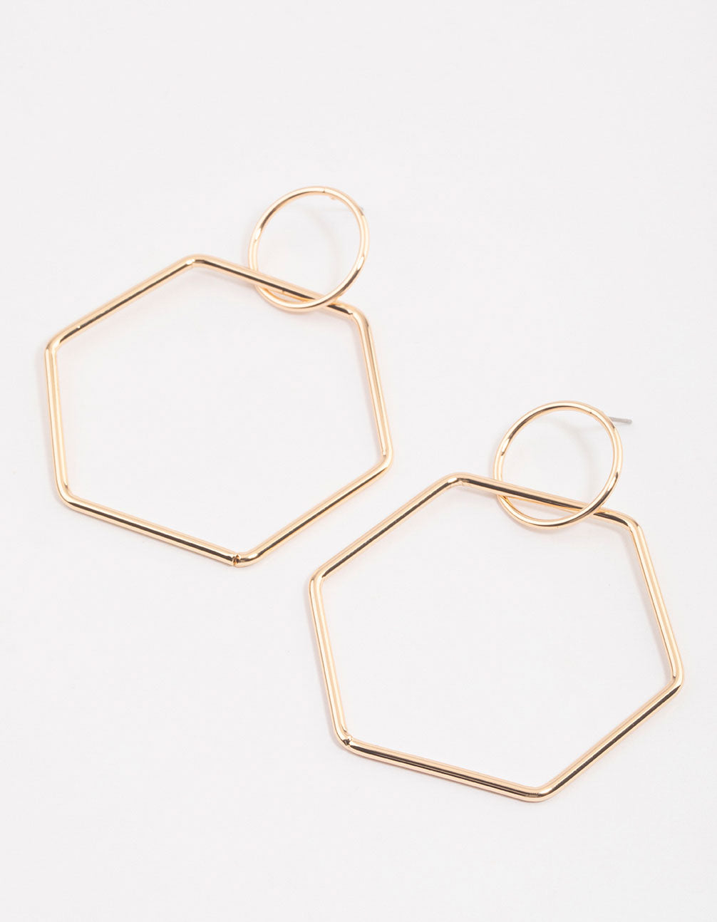 Stunning Gold-Toned Hexagon Design Drop Earrings with Double Tear Shape