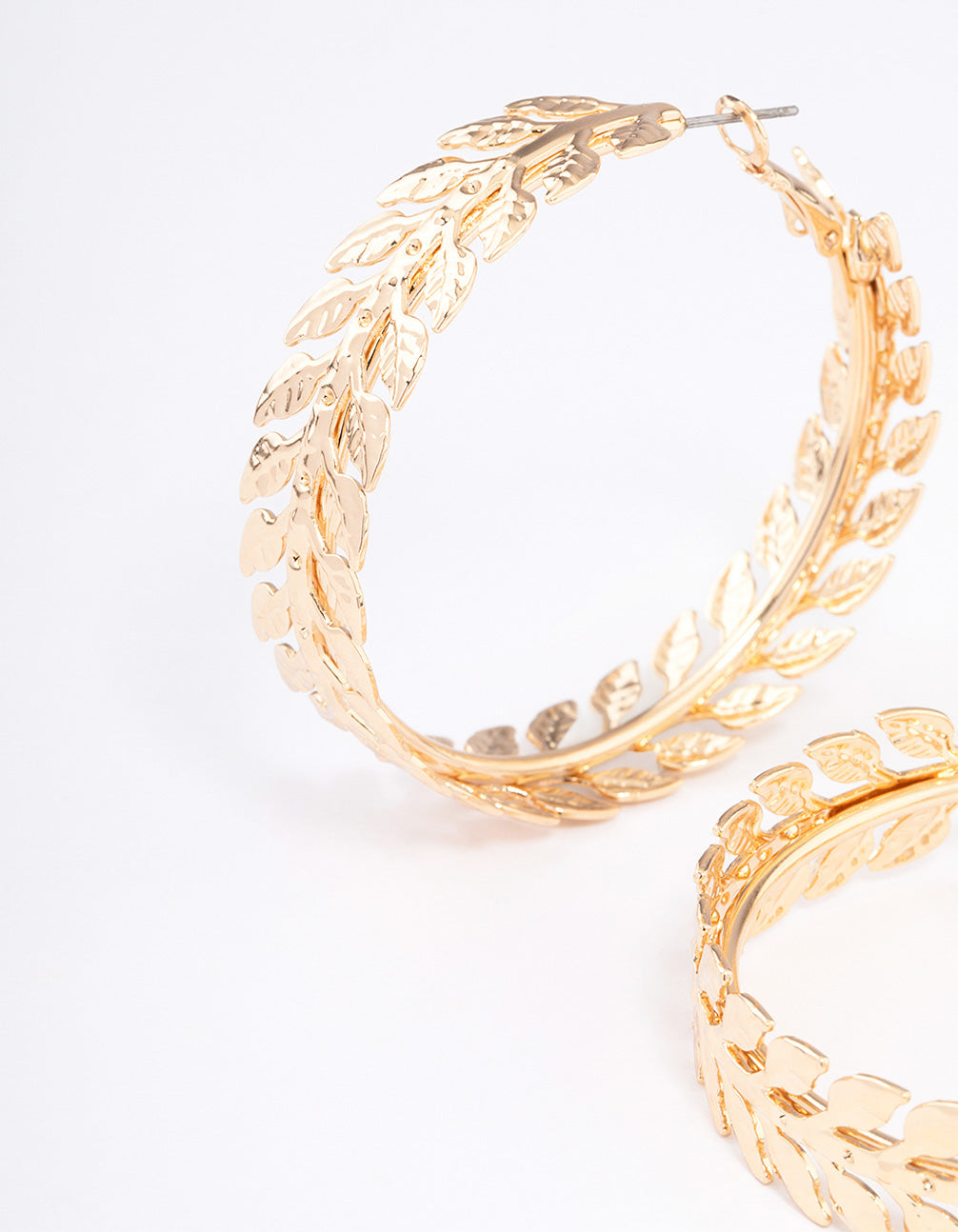 Exquisite Gold-Toned Hammered Leaf-Wrapped Hoop Earrings for a Natural Look