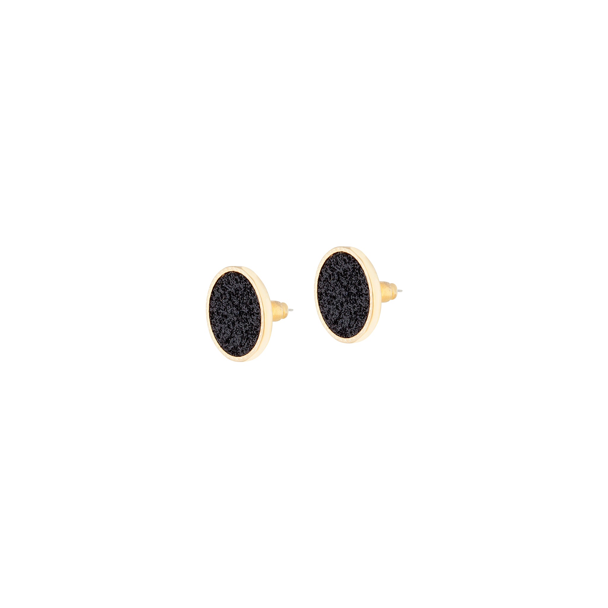Stylish Gold-Toned Black Glitter Inlay Disc Earrings for Fashion Lovers