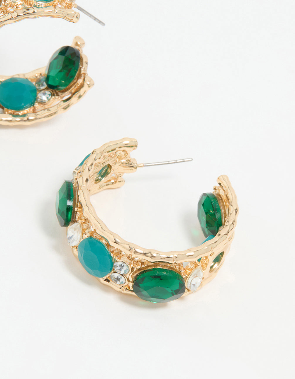 Stylish Gold Hoop Earrings with Vibrant Blue and Green Stones