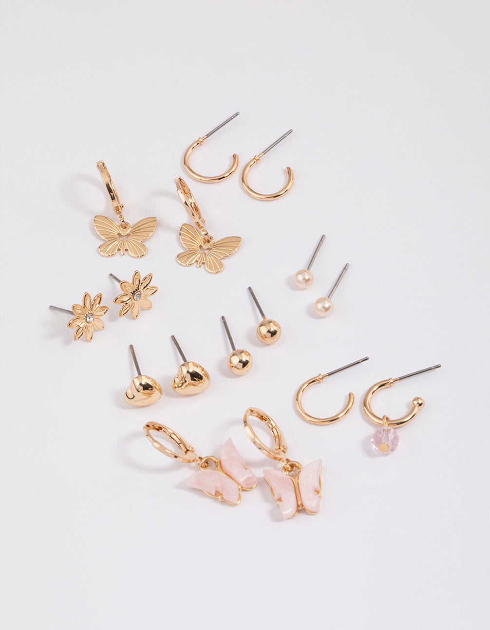 8-Piece Set of Gold-Toned Butterfly Motif Stud and Hoop Earrings for Trendy Ear Stacking