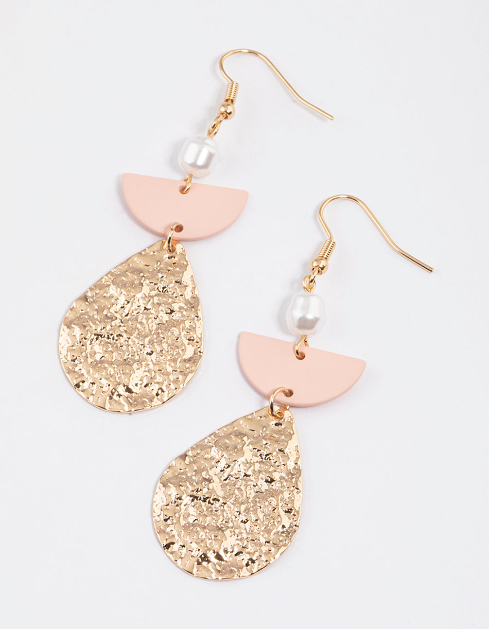 Stunning Gold - Beaten Pink Pear - Shaped and Pearl Drop Earrings for Women's Jewelry Collection