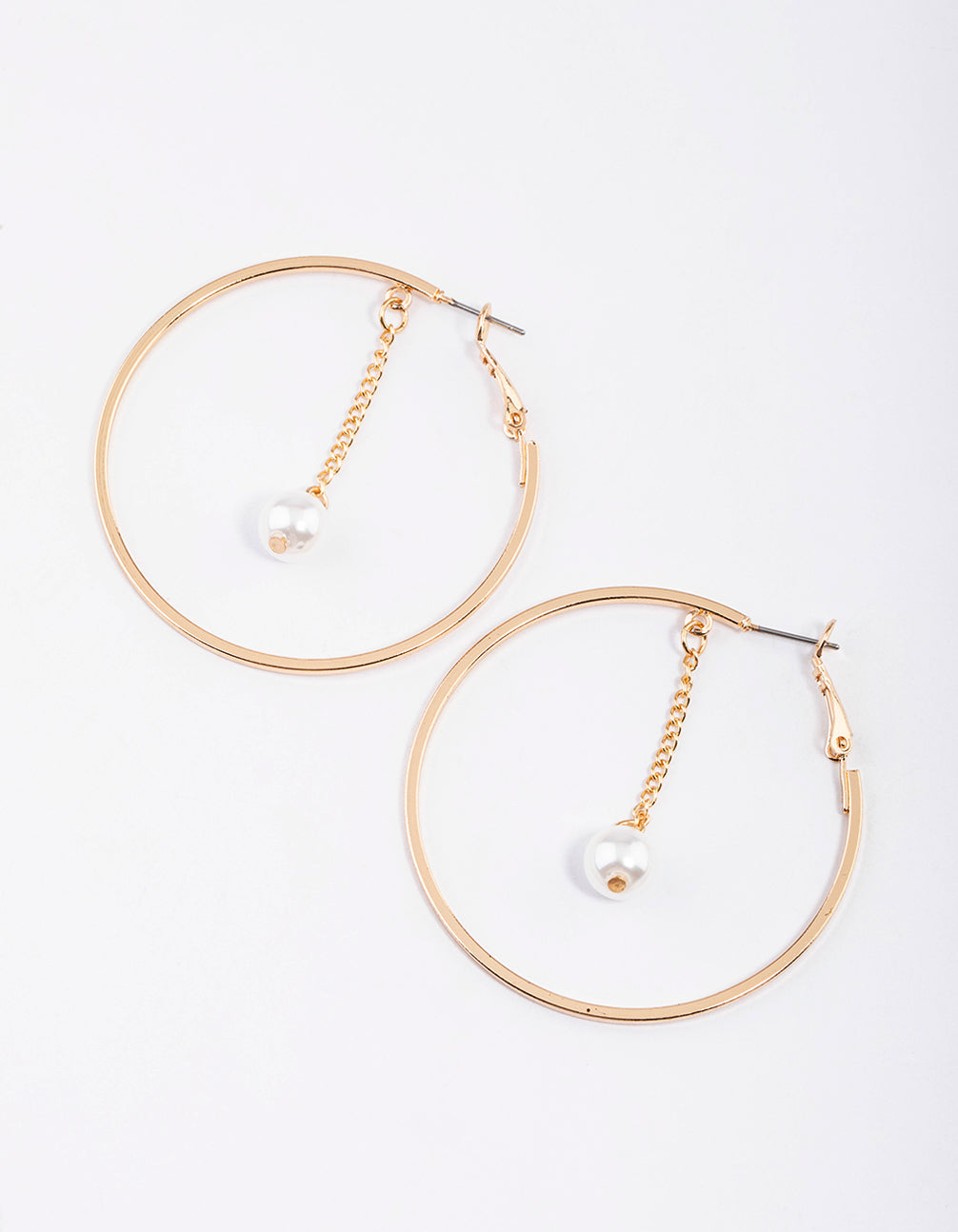 Gorgeous Gold Hanging Pearl Chain Style Hoop Earrings for Women's Fashion