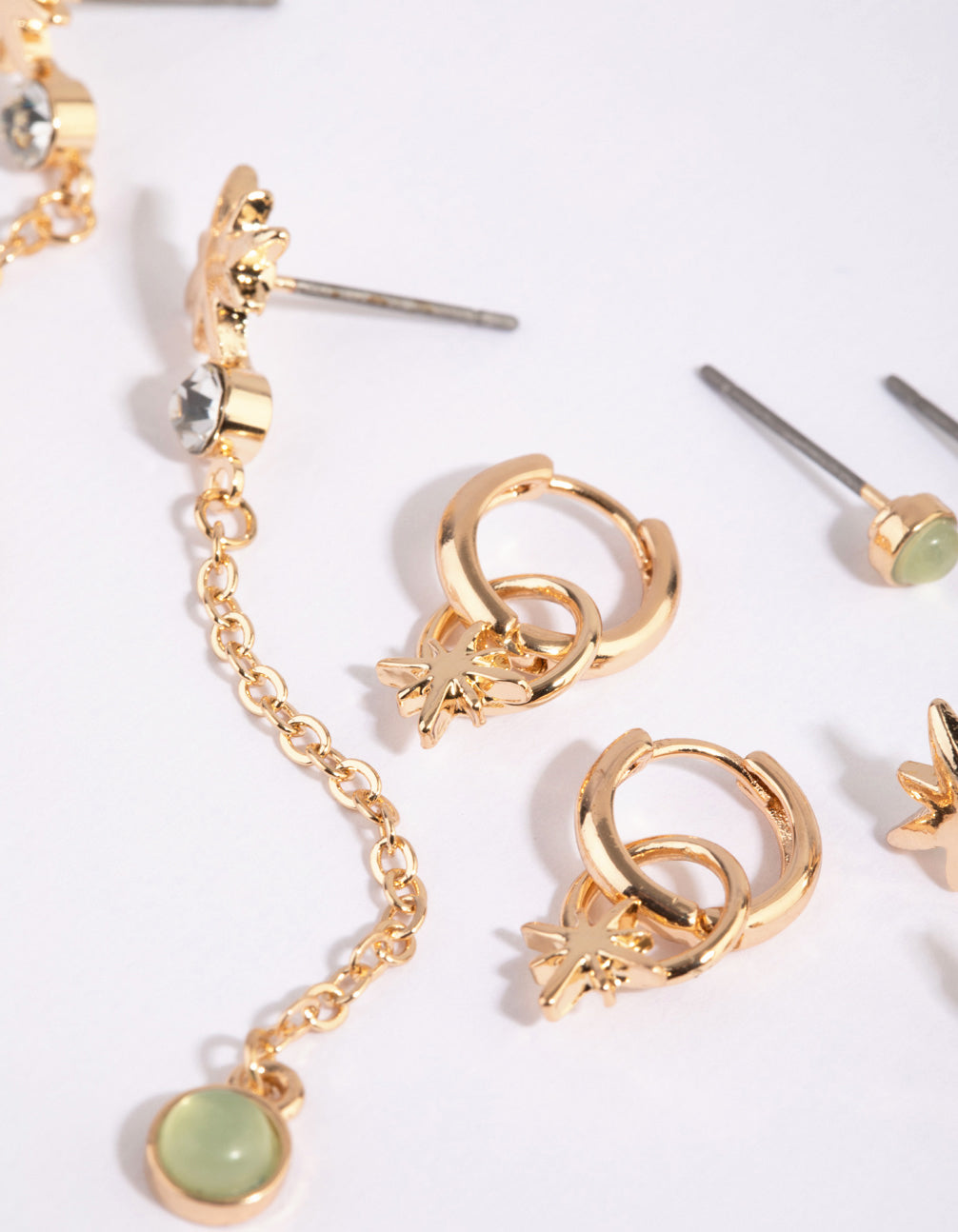 Exquisite Gold and Genuine Jade Starry Stack Pack Fashion Earrings