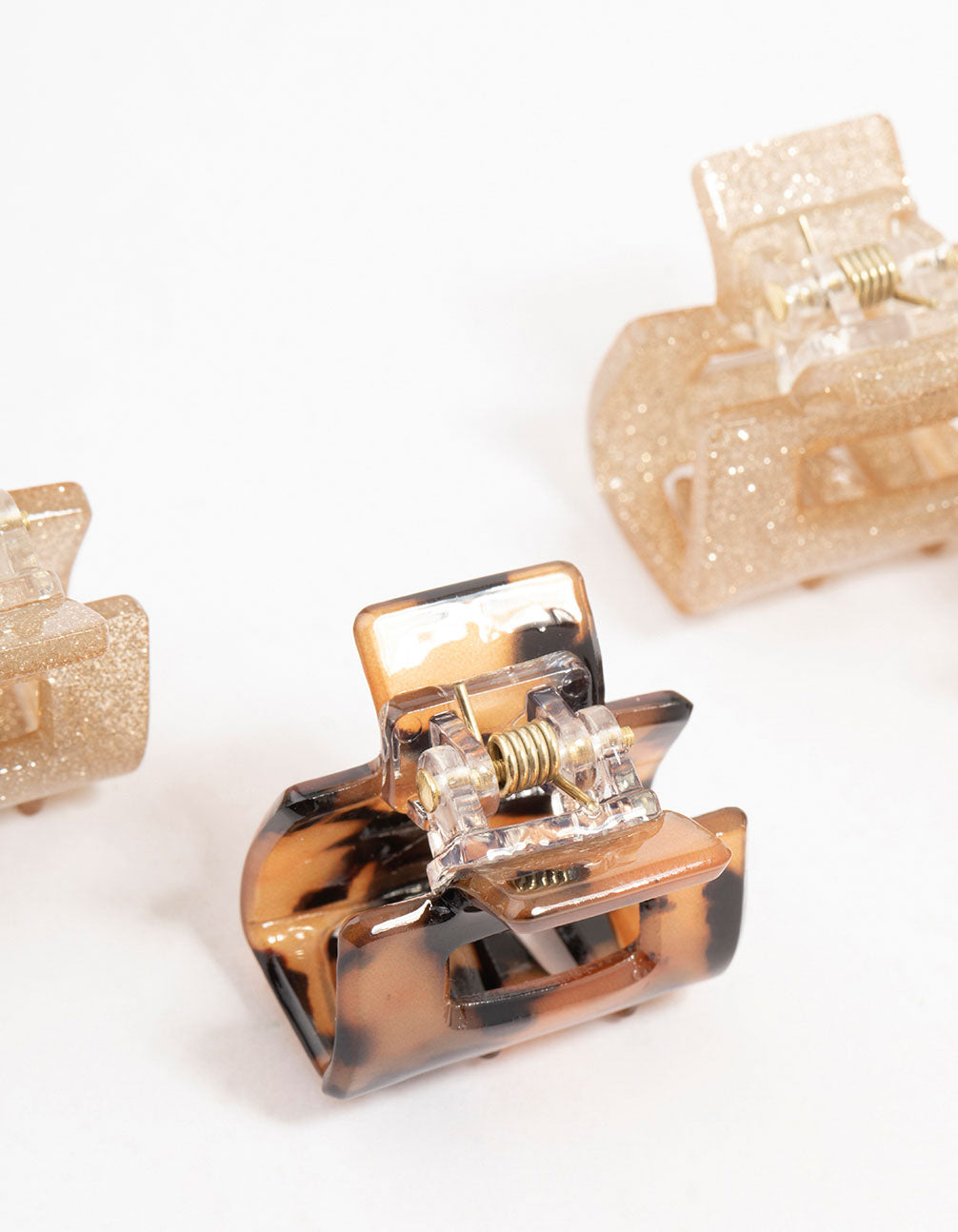 4-Pack of Mini Acrylic Square Glittery Gold and Tortoiseshell Claw Clips