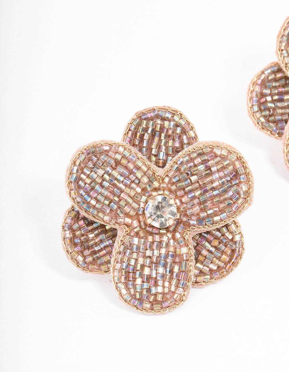 Gorgeous Gold Textured Beaded Flower Stud Earrings for a Natural Look